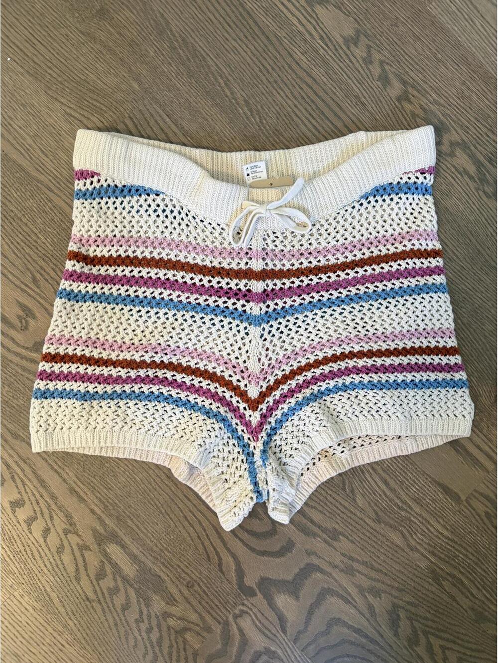 L*SPACE Striped Crochet Knit Shorts Medium
